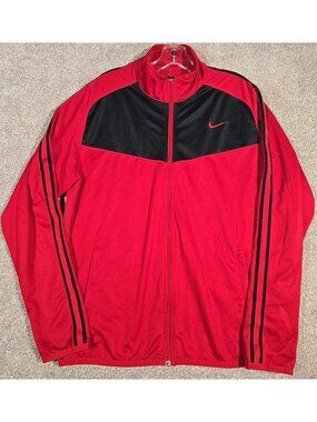 Nike Full Zip Long Sleeve Track Jacket Red Black Athleisure Lightweight Men's L
